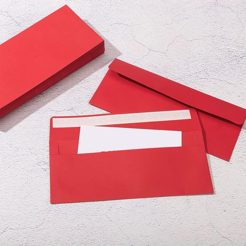 Wishop 100 Pack Colorful #10 Business Envelopes Self Seal Standard Envelopes for Office Checks, Business, Letter Mailing Invoices, 4.13 x 9.49 Inches (Red) - Image 4